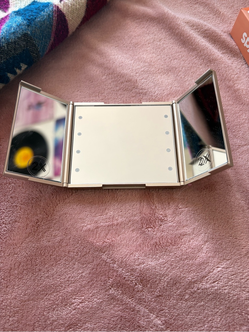 Tri-Fold Lighted Makeup Mirror in Rose Gold